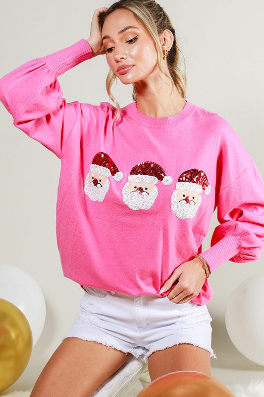 Santa Detail Sweater Top Pink