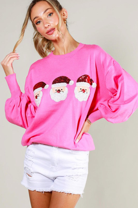 Santa Detail Sweater Top Pink