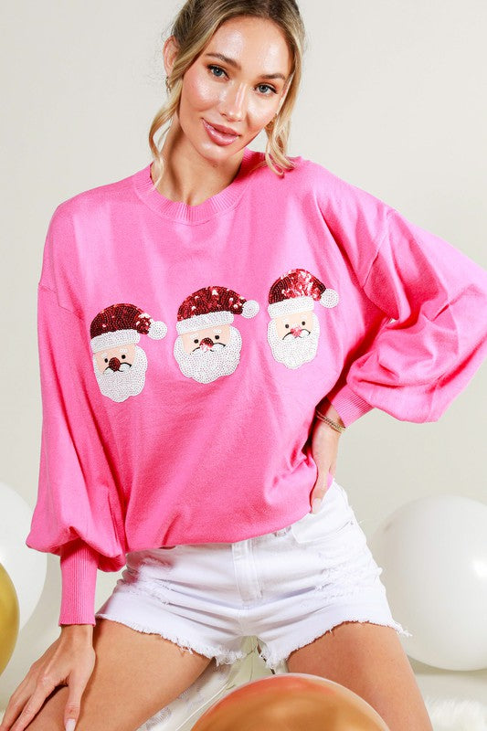 Santa Detail Sweater Top Pink