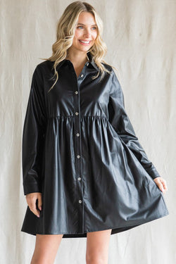 Faux leather dress with sleeves