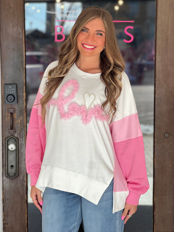 Love Fur Thread W/Pearl Sweatshirt Top Pink