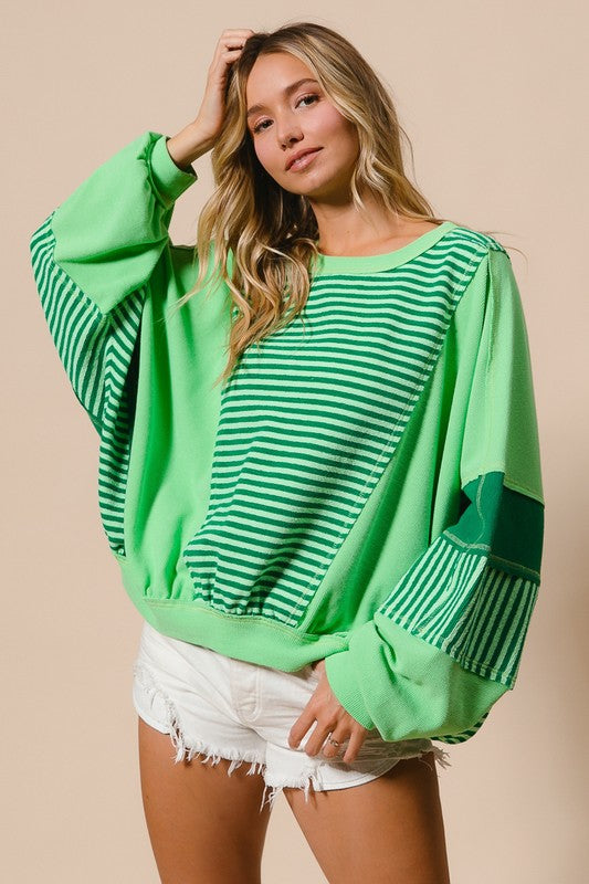 Stripe Thermal Mix Top Green