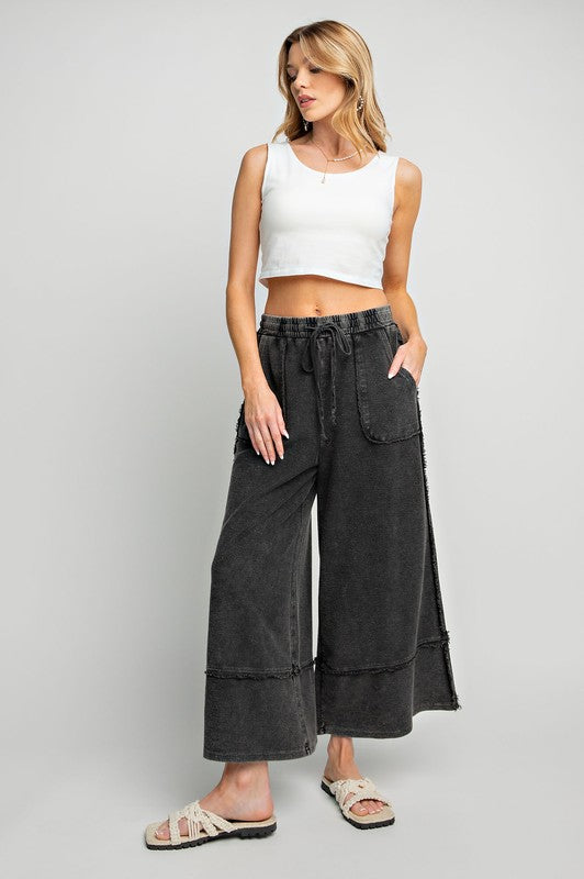 Plus Wide Leg Terry Knit Pants Black