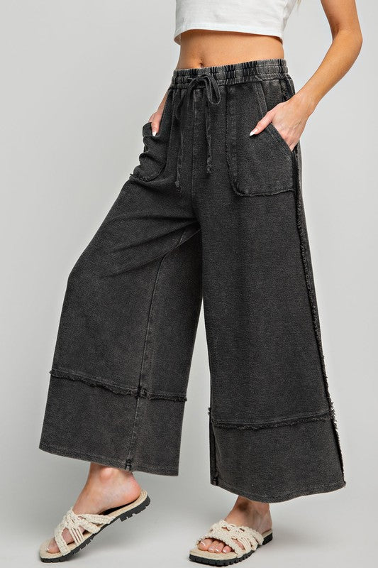 Plus Wide Leg Terry Knit Pants Black