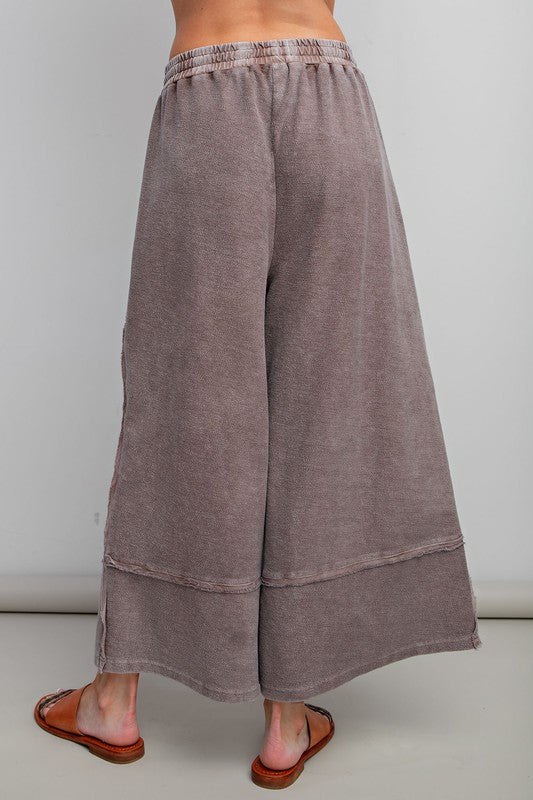 Plus Wide Leg Terry Knit Pants Espresso