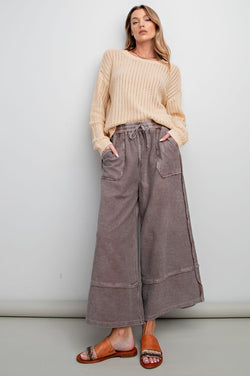 Plus Wide Leg Terry Knit Pants Espresso