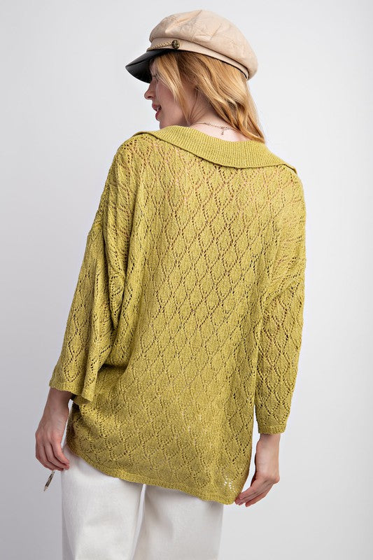 Leaf Patterned Knitted Sweater Top Matcha