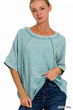 Washed Gauze Raglan Sleeve Shirt Dusty Teal