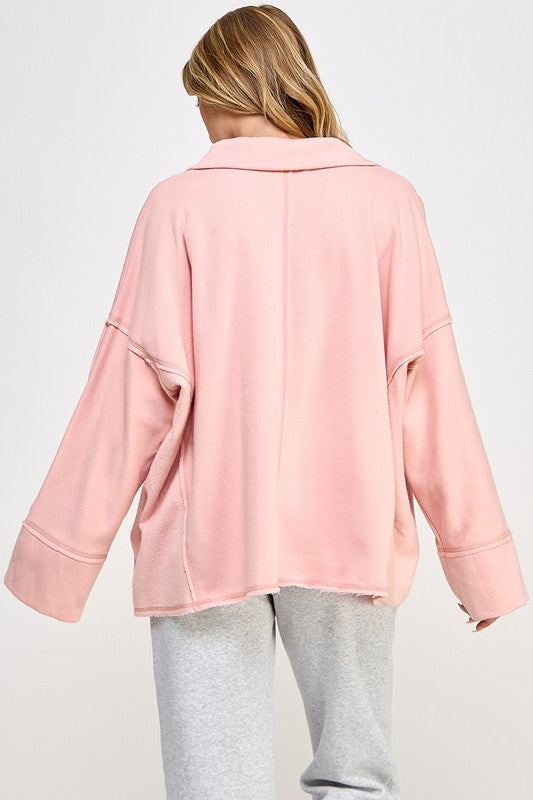 V-Neck Dolman Sleeve Pullover Pink