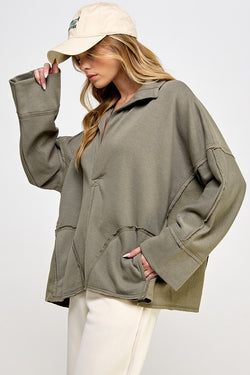 V-Neck Dolman Sleeve Pullover Green