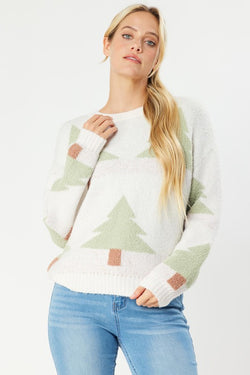 Christmas Tree Soft Knit Sweater Ivory