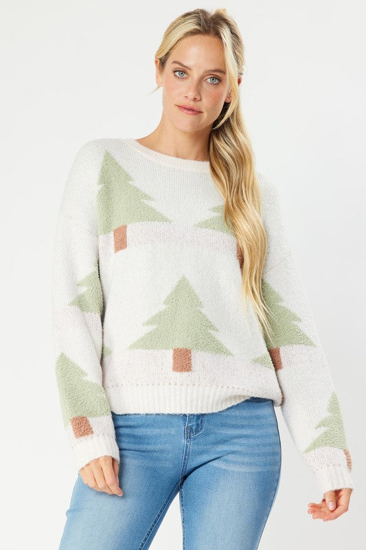 Christmas Tree Soft Knit Sweater Ivory