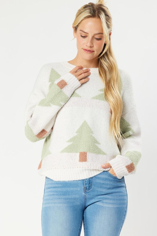 Christmas Tree Soft Knit Sweater Ivory