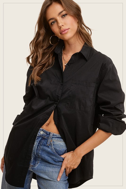 Classic Collar Button Down Top Midnight