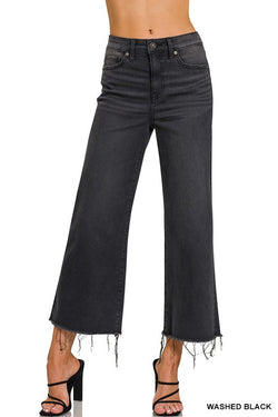 High Rise Washed Cropped Jeans Black