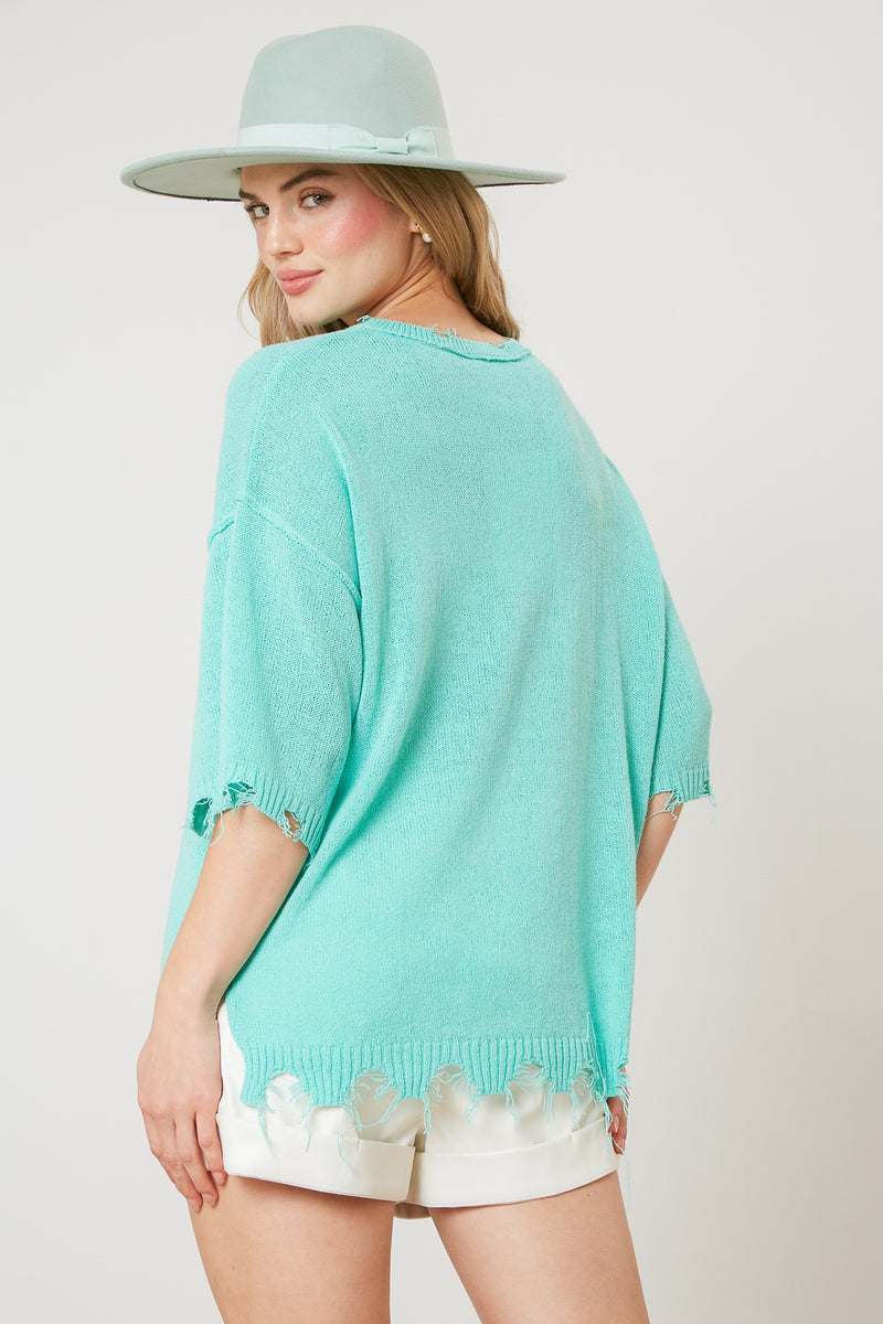 Short Sleeve Knit Sweater Top Mint