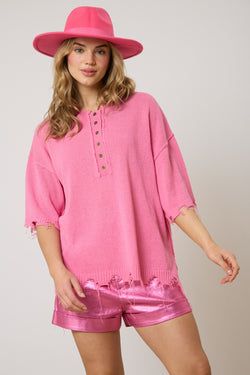 Short Sleeve Knit Sweater Top Pink