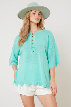 Short Sleeve Knit Sweater Top Mint