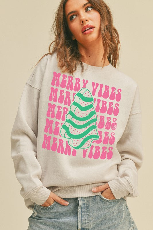 Merry Vibes Christmas Tree Sweatshirt Heather Dusty