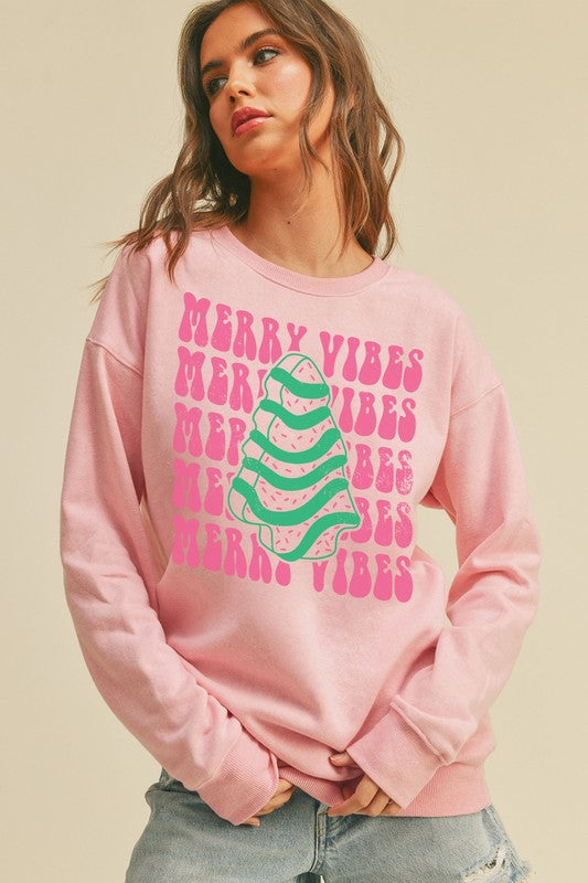 Merry Vibes Christmas Tree Sweatshirt Sea Pink