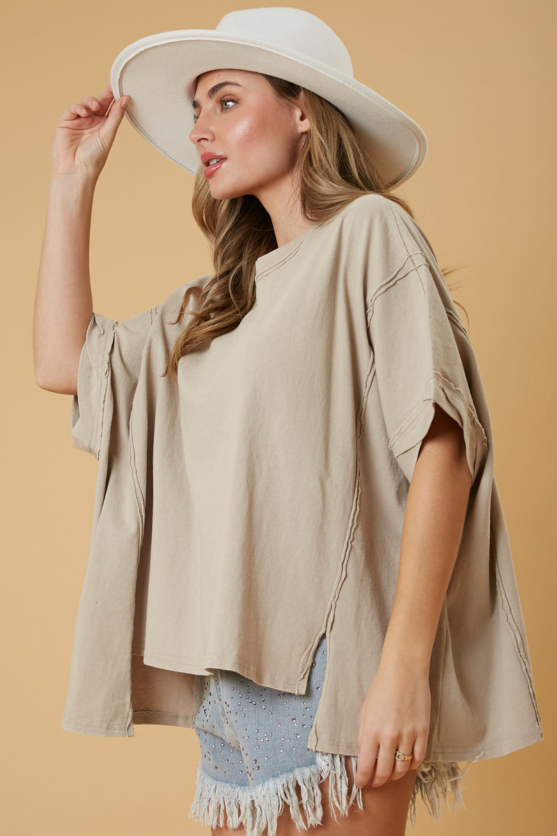 Cotton Jersey Mineral Washed Loose Fit Top Bone