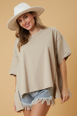 Cotton Jersey Mineral Washed Loose Fit Top Bone