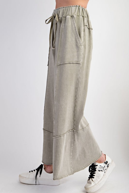 MIneral Washed Terry Knot Wide Leg Pants Sage