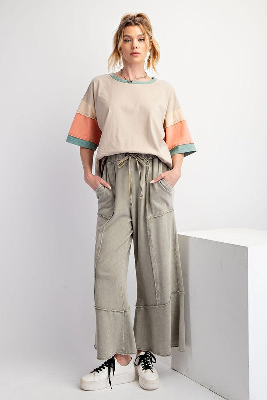 MIneral Washed Terry Knot Wide Leg Pants Sage