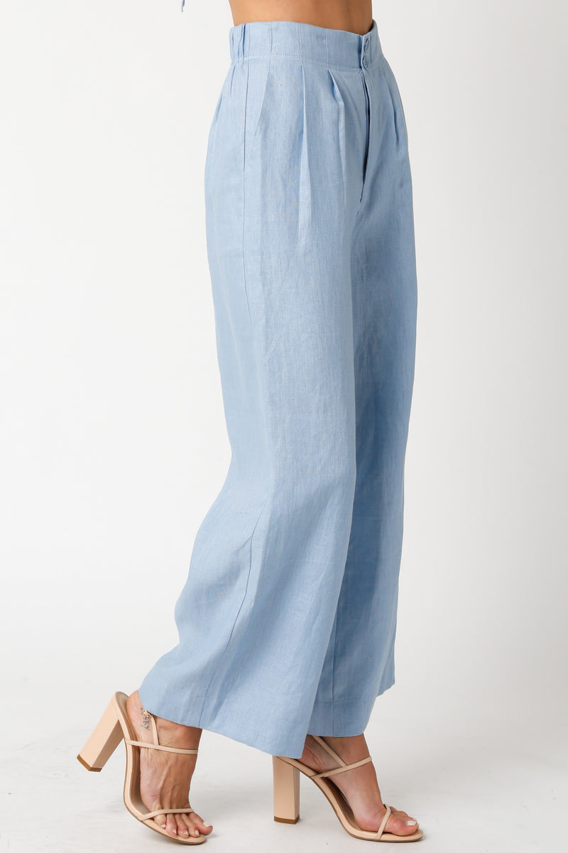 High Waisted Linen Pants Light Blue