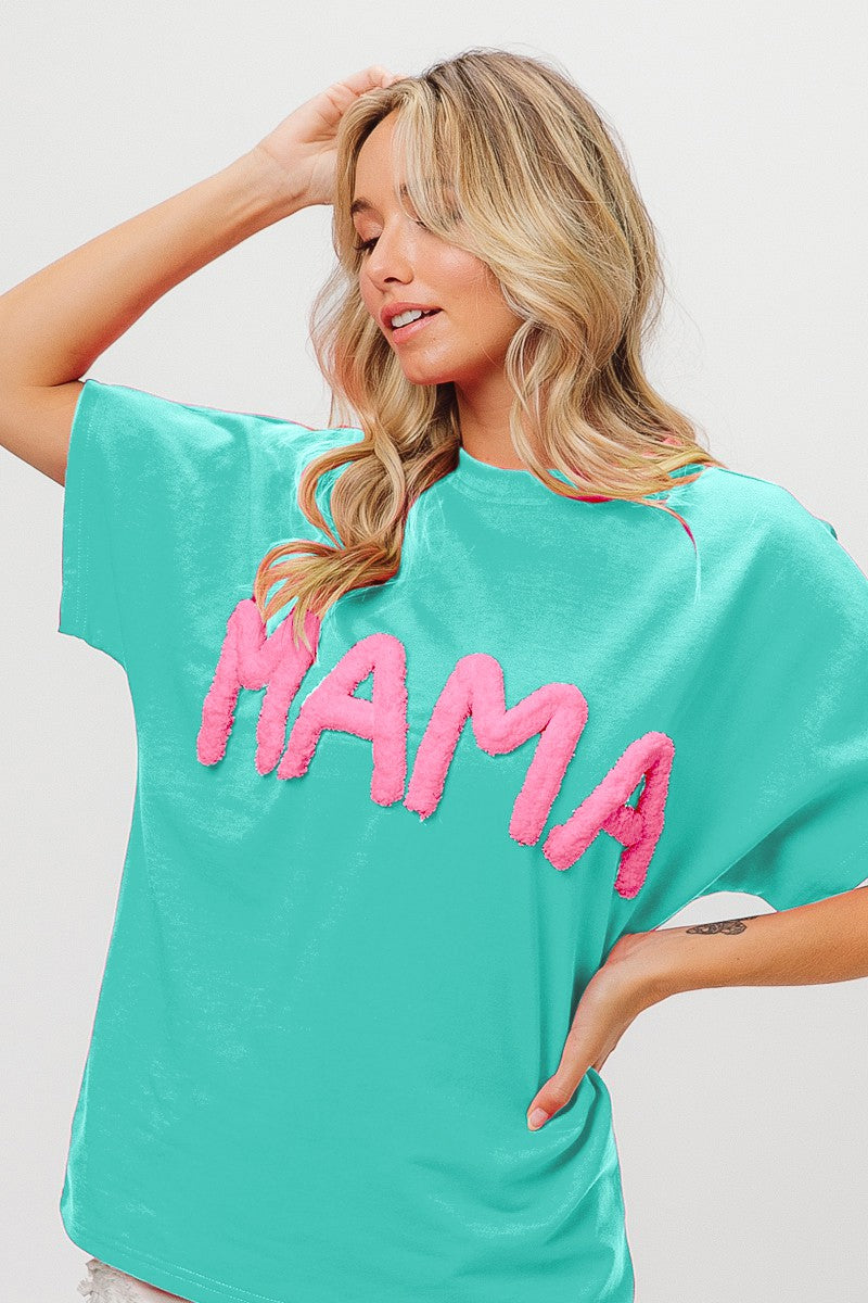 Chunky Mama Lettering Top Mint/Pink