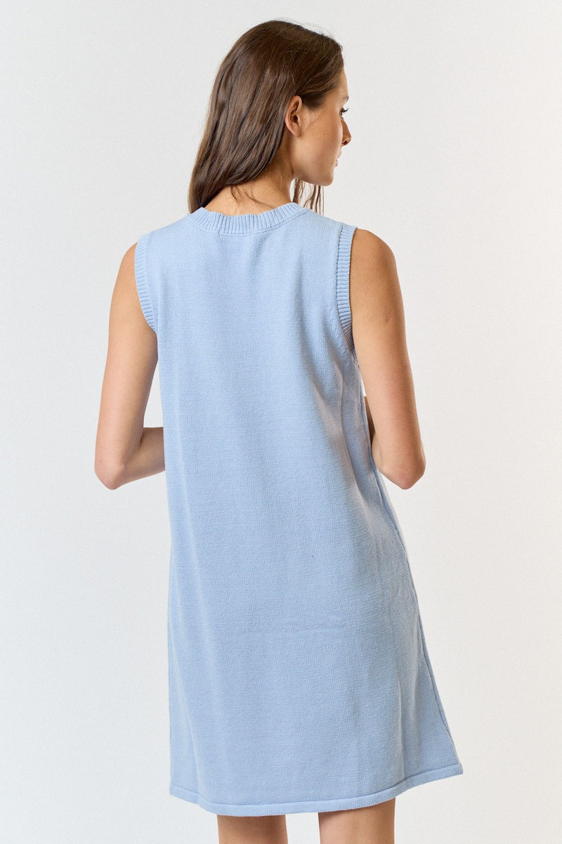 Front Bow Detail Sweater Mini Dress Sky/White