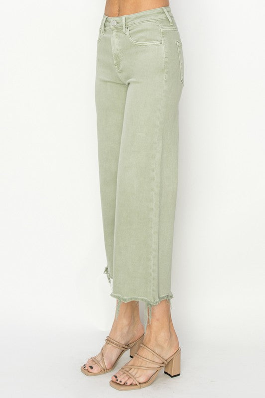 High Rise Wide Crop Pants Sage