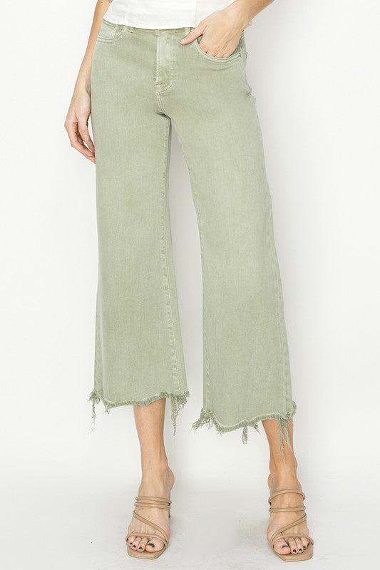 High Rise Wide Crop Pants Sage