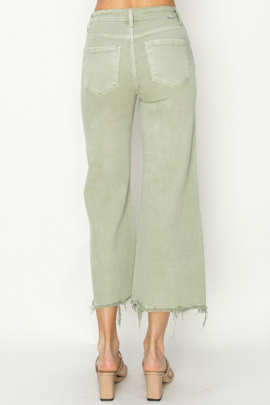 High Rise Wide Crop Pants Sage