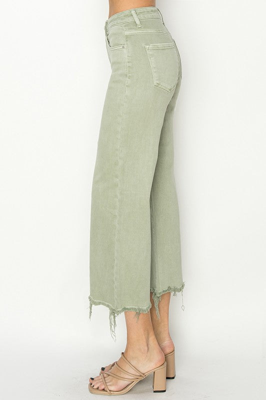 High Rise Wide Crop Pants Sage