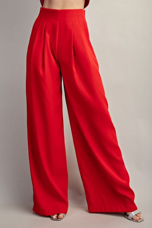 Solid Pleated Pants Red