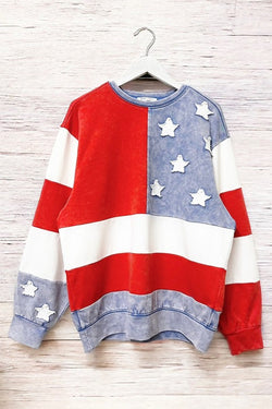 MIneral Washed Americana Flag Sweatshirt Red