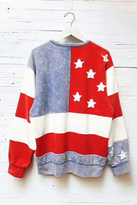 MIneral Washed Americana Flag Sweatshirt Red