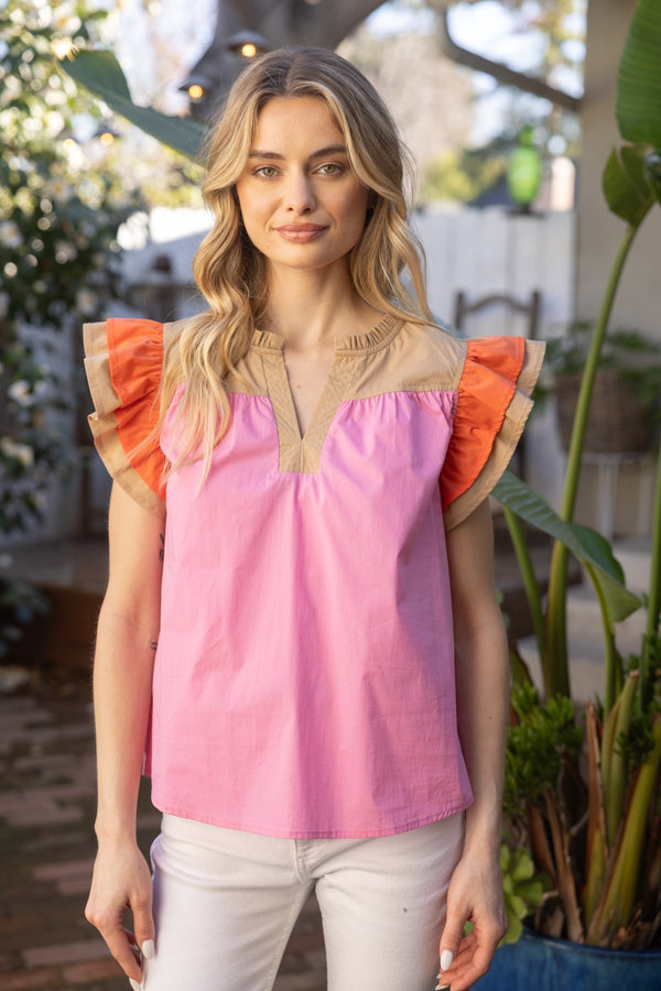 Color Block Poplin Top Pink