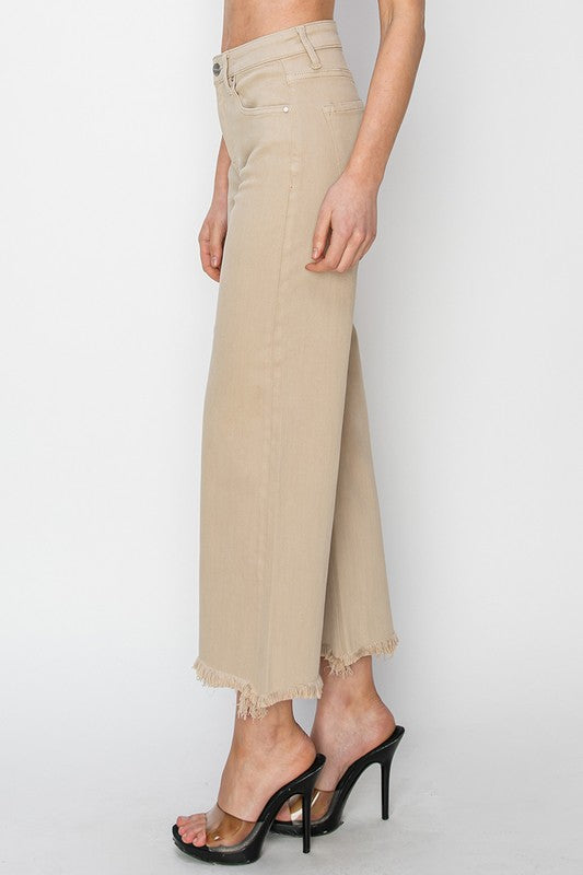 High Rise Crop Wide Leg Pants Taupe