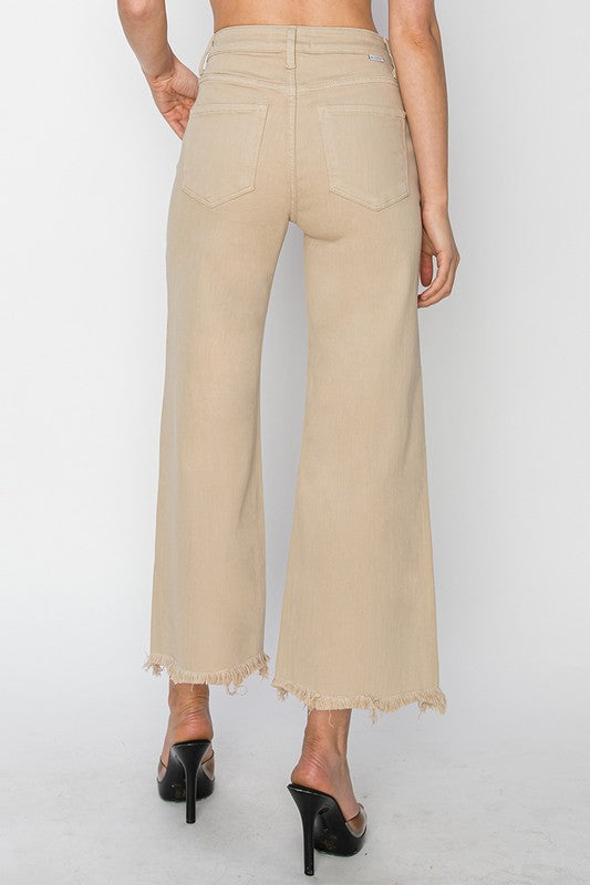 High Rise Crop Wide Leg Pants Taupe