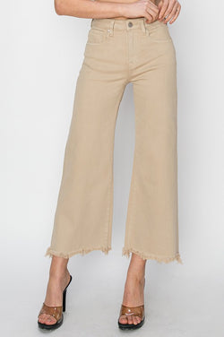 High Rise Crop Wide Leg Pants Taupe