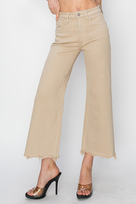 High Rise Crop Wide Leg Pants Taupe