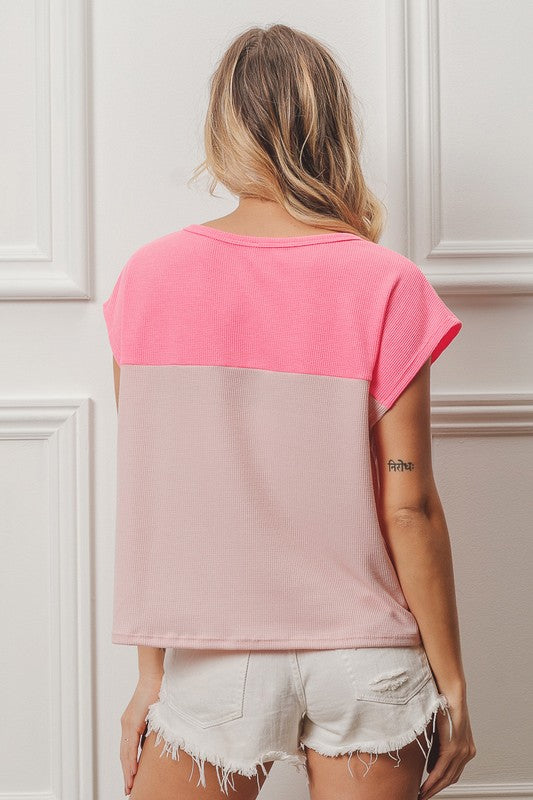 Thermal Color Block Top Neon Pink/Blush