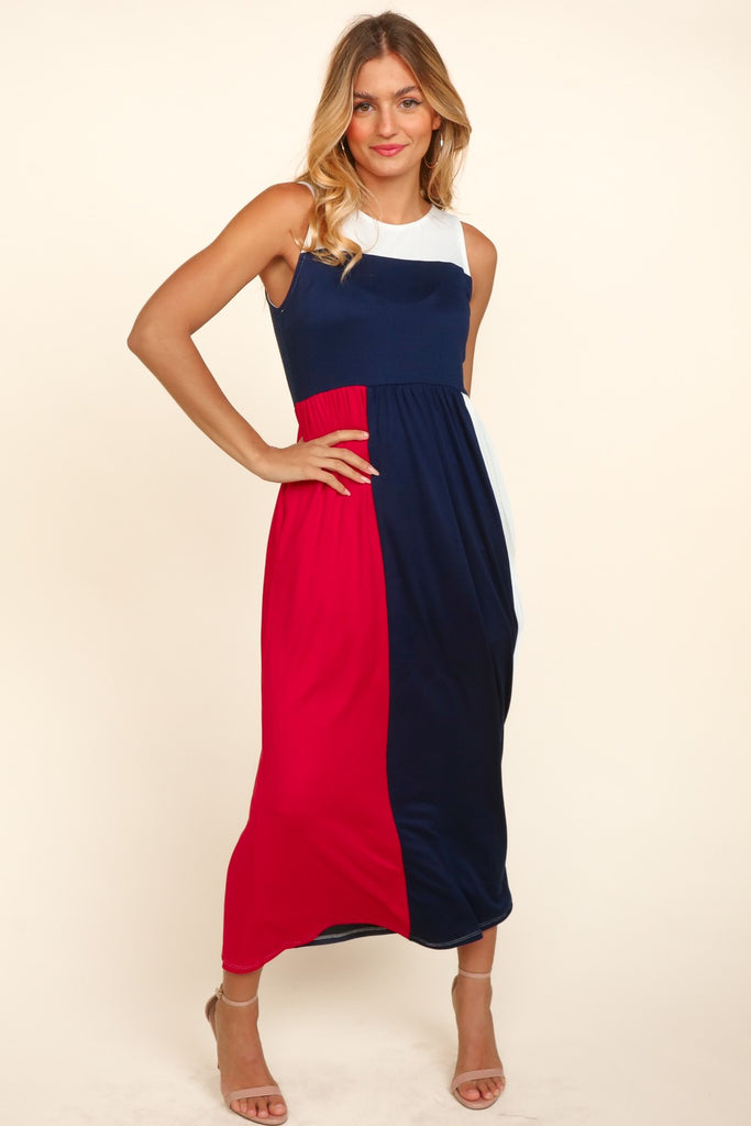 Navy and red maxi dress sale