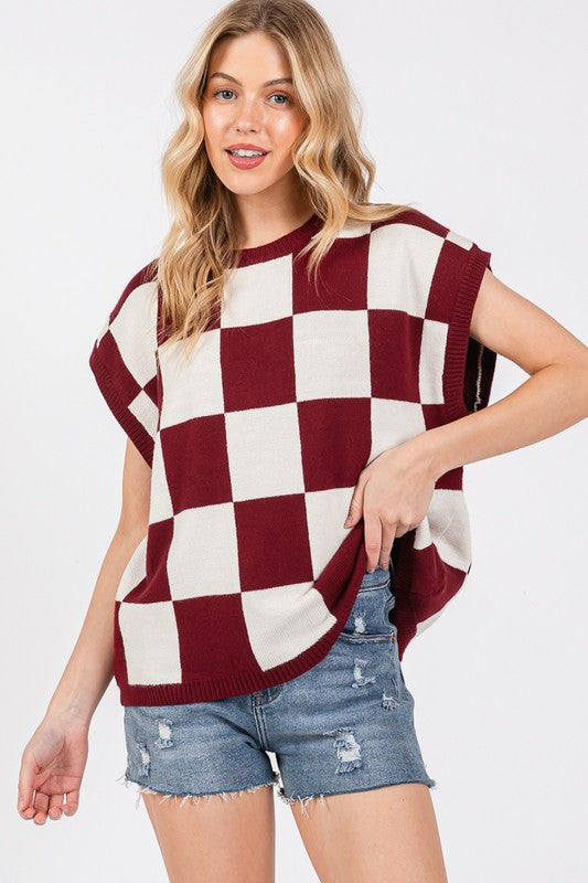 Gameday Checker Sweater Maroon/White