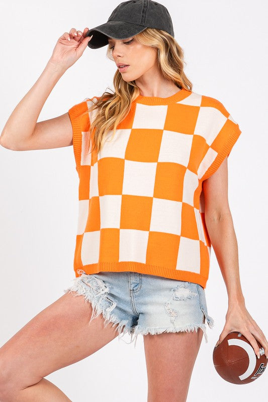 Gameday Checker Sweater Orange/White