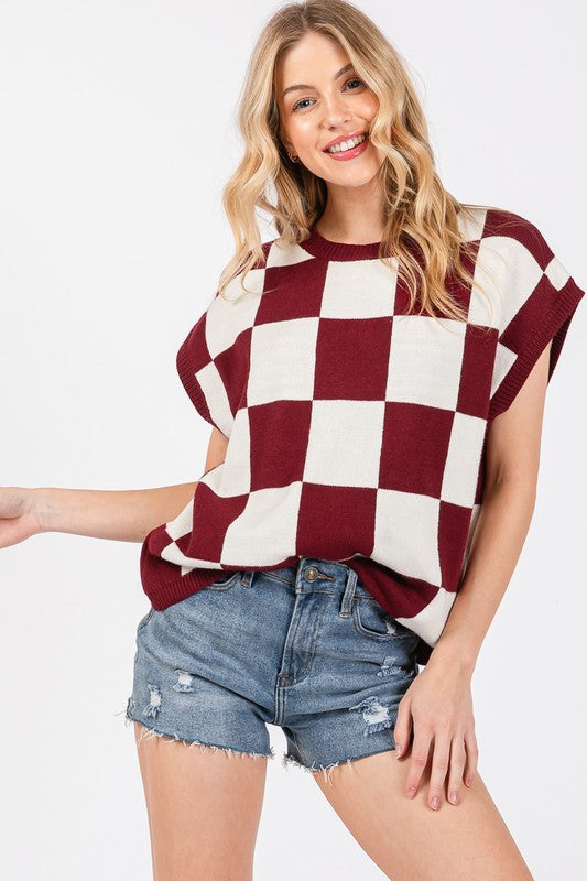 Gameday Checker Sweater Maroon/White