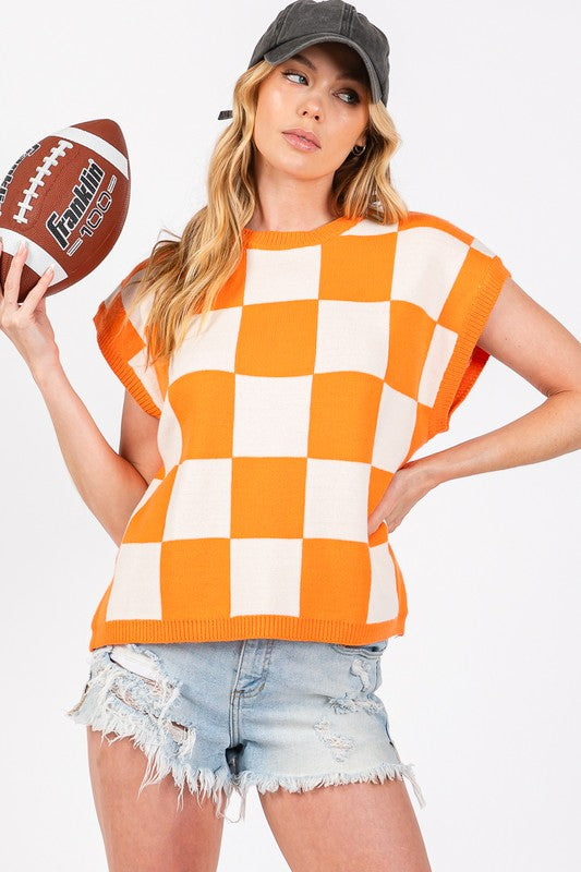 Gameday Checker Sweater Orange/White