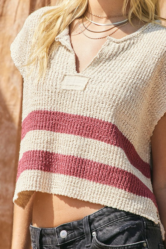 Striped Sleeveless Sweater Magenta